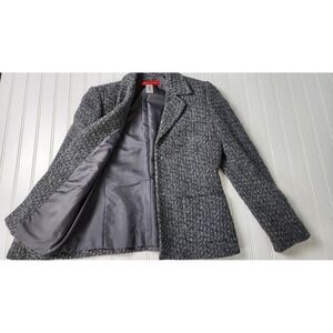 Anne Klein Petite 4P Blue Gray‎ Tweed Blazer Open Front Wool Blend Jacket